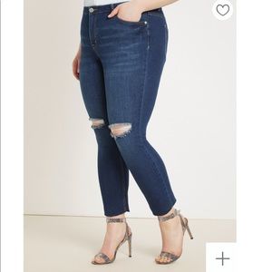 Eloquii Distressed Knee-Slit Skinny Ankle Jeans